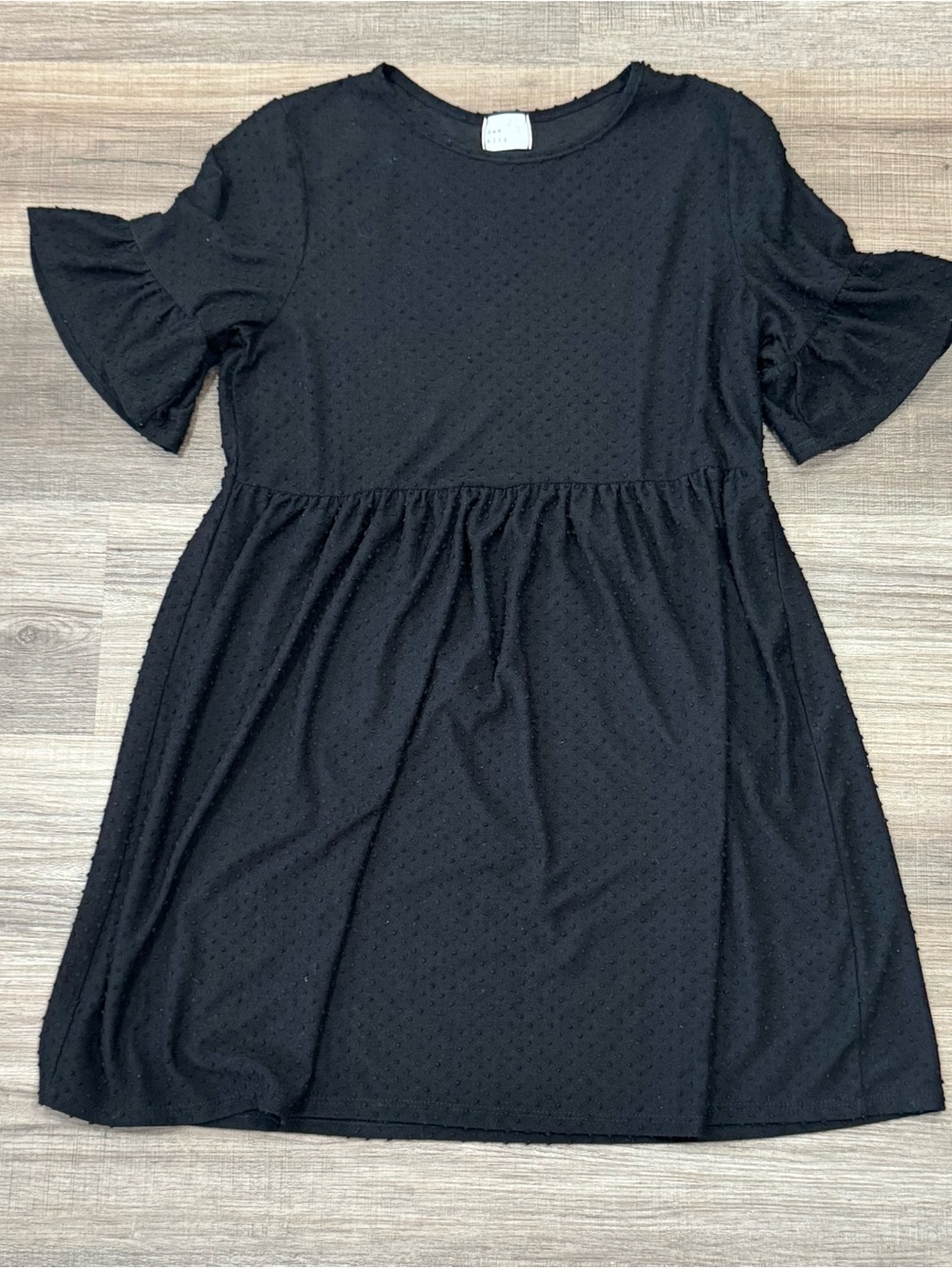Black Swiss Dot Babydoll Dress – Ruffle Sleeve (Boutique Style)